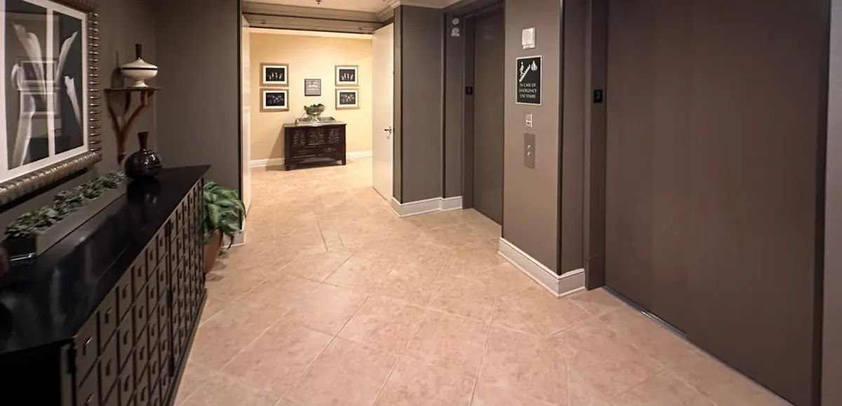 Elevator lobby, before renovation