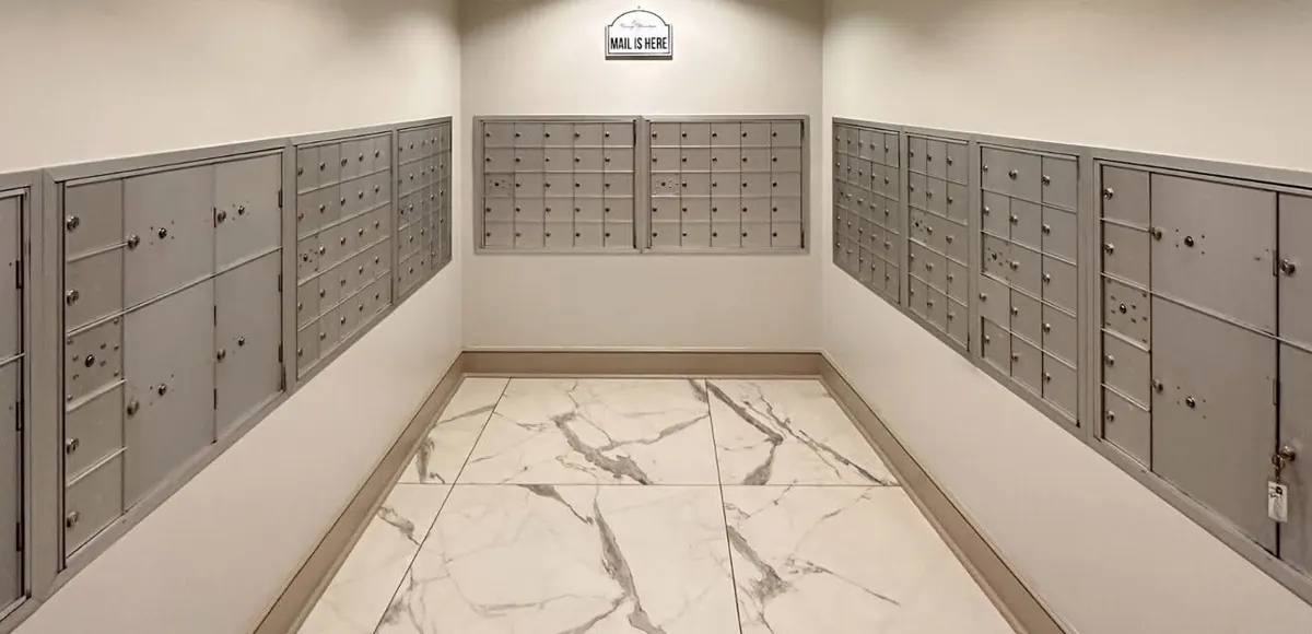 Mail room floor, after renovation