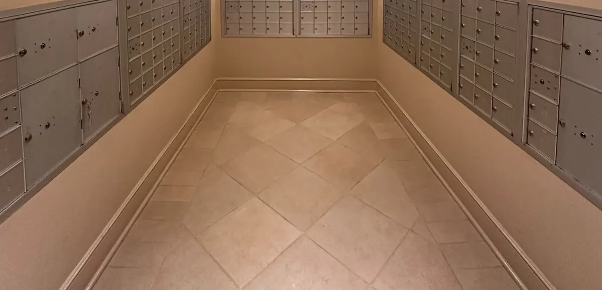 Mail room floor, before renovation