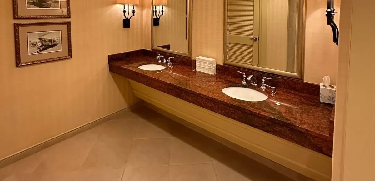 Restroom vanity, before renovation
