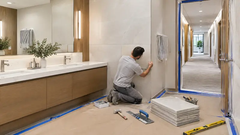 Illustration: Commercial bathroom renovation in an occupied commercial space in Tampa