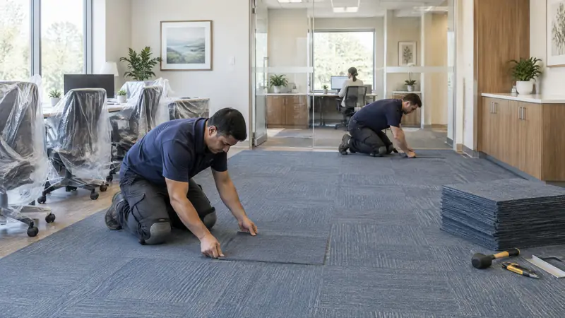 Illustration: Commercial carpet installation in an occupied commercial space in Tampa