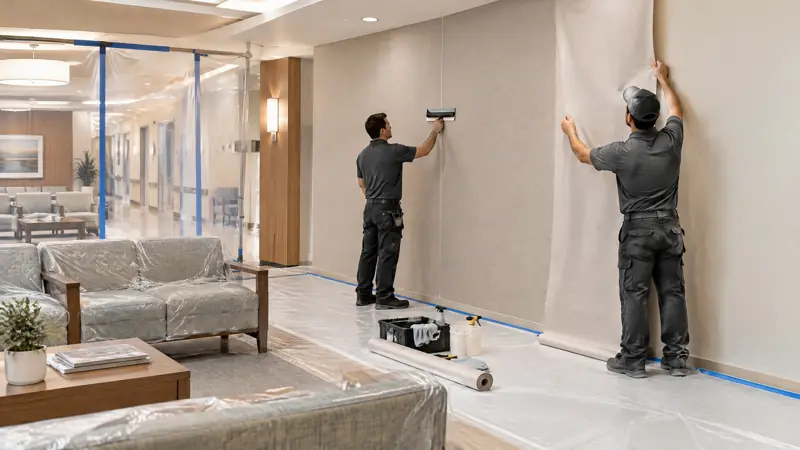 Illustration: Commercial wall coverings in an occupied commercial space in Tampa