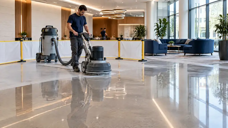 Illustration: Concrete polishing in an occupied commercial space in Tampa