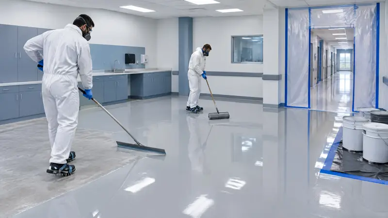 Illustration: Epoxy flooring in an occupied commercial space in Tampa