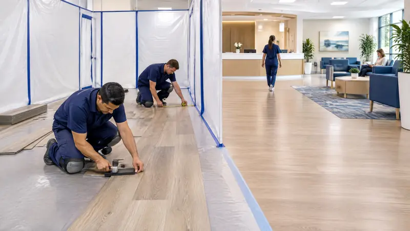 Illustration: Flooring contractor in an occupied commercial space in Tampa
