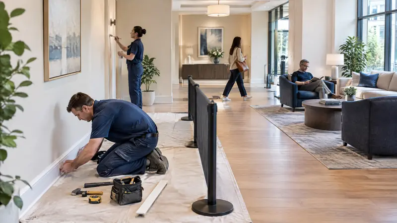 Illustration: Light interior updates in an occupied commercial space in Tampa