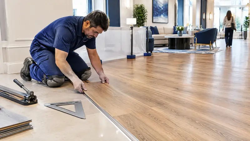 Illustration: Luxury vinyl tile installation in an occupied commercial space in Tampa