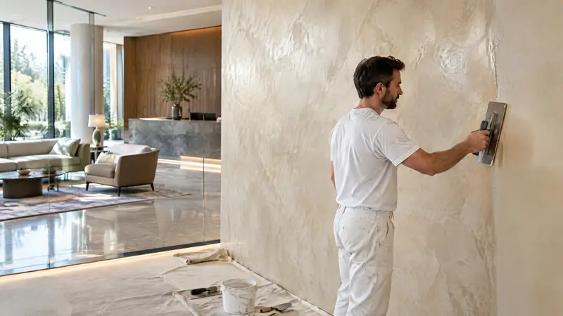 Illustration: Venetian plaster and decorative finishes in an occupied commercial space in Tampa