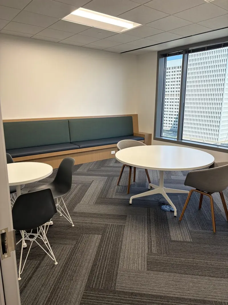 Break room with built-in banquette seating