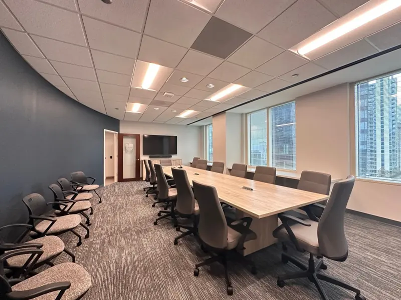 Conference room with curved accent wall
