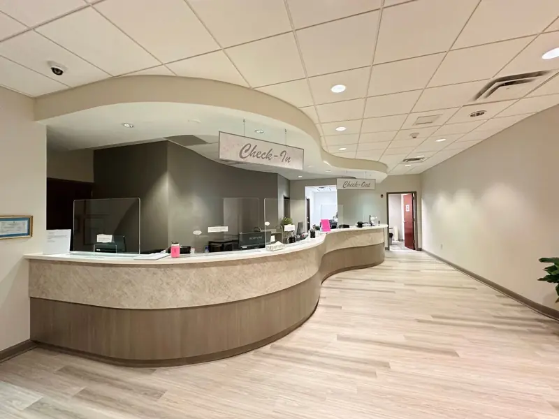 Medical office check-in with plank flooring