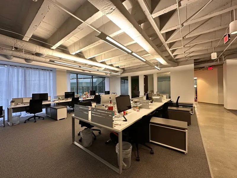 Open office with new carpet and workstations