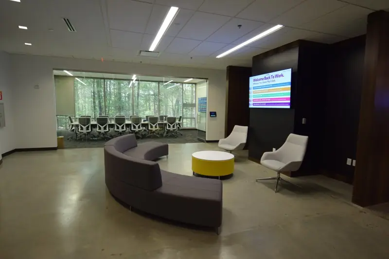 Office lounge with polished concrete floor