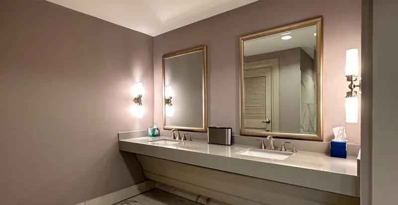 Commercial restroom with quartz vanity