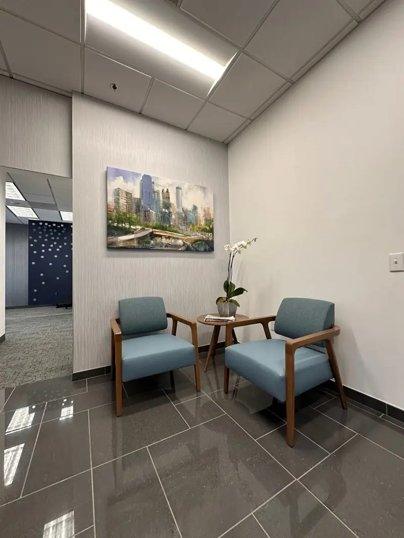 Reception seating with textured wall covering