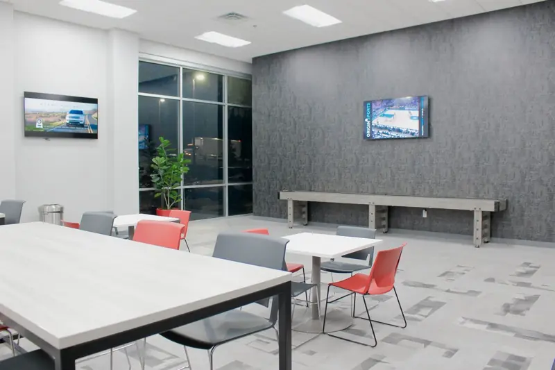 Break area with textured wall covering